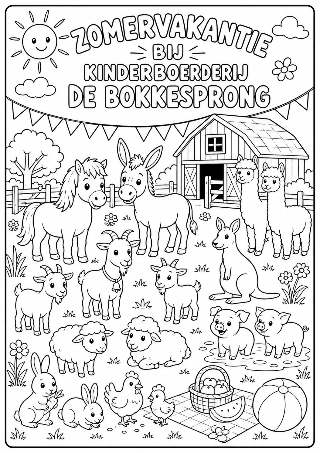 Zomervakantie-kleurplaat van Kinderboerderij De Bokkesprong